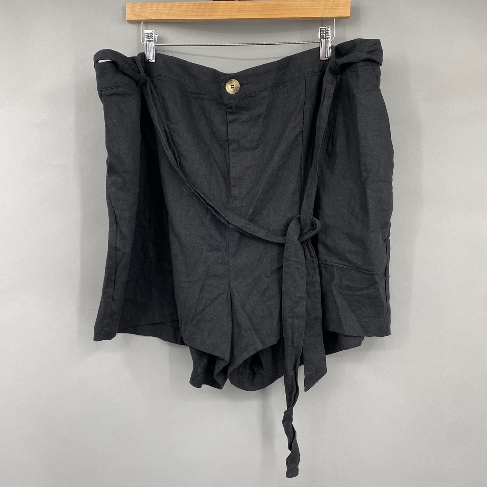 ModCloth Black Linen Blend Tie Waist High Rise Shorts Plus Size 2X NEW Retro